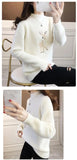 2023 Christmas Sweater Women Faux Mink Cashmere Half High Collar Pullover Fleece Winter Clothes Embroidery Deer Warm Jumper