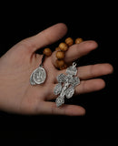 Catholic St Benedict Medal Lady Milagrosa Crucifix Cross One Decade Wooden Beads Pocket Rosary Prayer Rosaries Handmade Gift