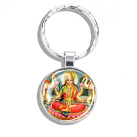Hinduism Keychains Ganesha Vishnu Goddess of Kashmi Wealth Shiva Amulet Key Chain Glass Dome Keyring India Buddhism Jewelry Gift