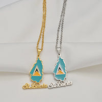Anniyo Saint Lucia Map Flag Pendant Necklace for Women Girl Jewelry St. Lucia Chains Jewellery @126521