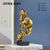 Thinker Statue Sculpture Silence Is Gold Figurines Resin Retro Home Decor for Office Study Living Room Abstract Face Ornaments