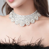 Pearl Beaded Lace Trim Collar Ribbons Women Necklace Wedding Jewelry for Clothes Dress  Beads Crystal Collar Wedding Jewelry