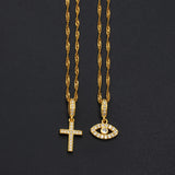 Anniyo Small Size Charm Eye Cross Stone Pendant Necklace Women Girls Trendy Birthday party Items,Factory Wholesale Price #201709