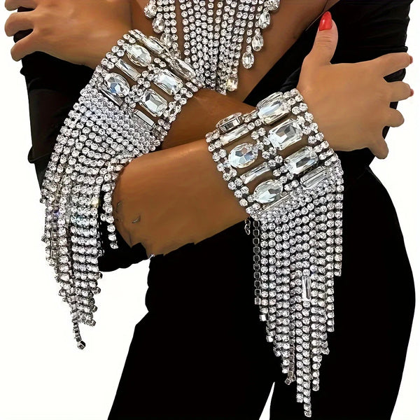 Fashion Long Tassel Rhinestone Bracelet Hand Jewelry for Women Bridal Crystal Bracelets Wedding Jewellery