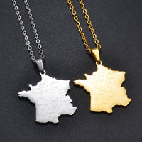 Anniyo Française Map Pendant Necklaces for Women Girls France French Jewelry Stainless Steel #320801