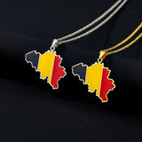Stainless Steel Enamel Belgium Map Flag Pendant Necklace Unisex Couple Ethnic Patriotic Jewelry Gift Hot Sale European American