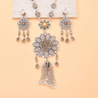 Gypsy India Ethnic Style Water Drop Pendant Geometric Crystal Necklace Earrings For Women Retro Silver Plated Bohemian Jewelry