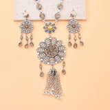 Gypsy India Ethnic Style Water Drop Pendant Geometric Crystal Necklace Earrings For Women Retro Silver Plated Bohemian Jewelry