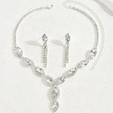 3 Pieces of Wedding Season Women's Claw Chain Series Crystal Earrings Necklace Jewelry Set Banquet Party Holiday Gift-8177