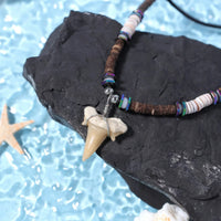 Bohemian Shark Tooth Necklace - Coconut Shell & Wood Bead Design, Irregular Collarbone Chain for Women & Men