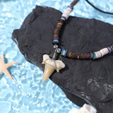Bohemian Shark Tooth Necklace - Coconut Shell & Wood Bead Design, Irregular Collarbone Chain for Women & Men
