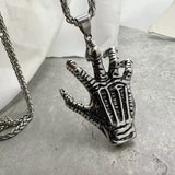 Evil Hand Necklace, Gothic Eye Pendant, Vintage Punk Jewelry, Dark Occult Symbol, Stainless Steel Chain, Gift for Men & Women
