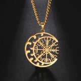 Dawapara Vegvísir Amulet Stainless Steel Necklace Norse Jewelry Runic Compass Symbol of Protection and Guidance Talisman