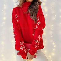 Xmas Look 2025 Winter Women Snowflake Print Sweaters Jacquard Christmas Jumpers Full Sleeve Turtleneck Pullovers Warm Knitwear