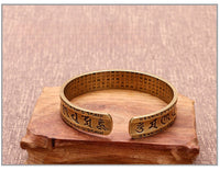 Vintage Buddhist Heart Sutra Cuff Bracelets Men's Six Character True Word Adjustable Bangles Religious Wish Talisman Jewelry