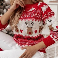 Women Xmas Look 2025 Winter Full Sleeve Christmas Sweaters Casual Soft O Neck Jumpers Allover Print Knitwear Pullover Top Femme