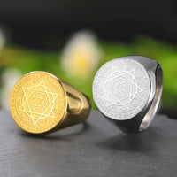 Dawapara Talisman Seal Solomon Ring Hexagram 12 Constellation Kabbalah Prosperity Good Health Amulet Stainless Steel Jewelry