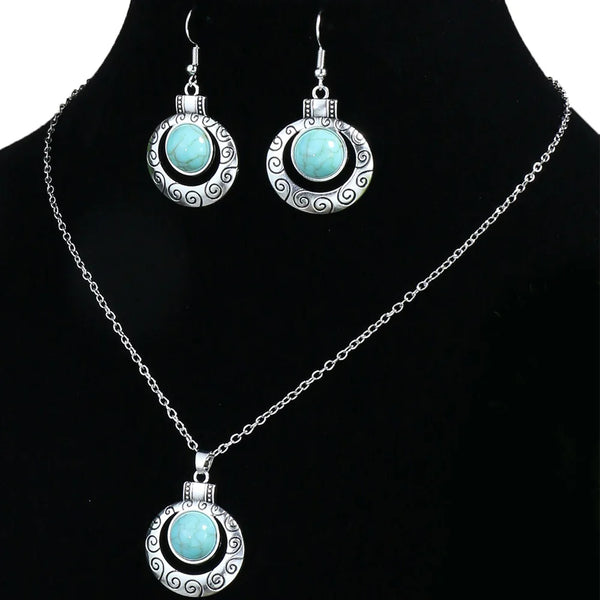 Vintage Blue European American Necklace Earrings Jewelry Sets  Crystal Jewellery Sets For Women stone Necklaces & Pendants gift
