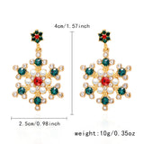 Delicate Multicolor Christmas Snowflake Stud Earrings for Women Zircon Pearl Dangle Piercing Earrings Girl New Year Party Gifts