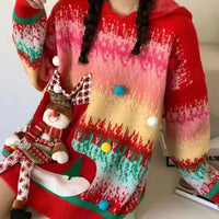 New Year Sweater Christmas Rainbow Long Sweater Autumn and Winter New Lazy Three-dimensional Hooded Cartoon Loose Thick Sweater