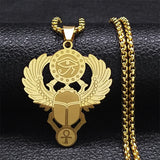 Egyptian Scarab Eye of Ra Horus Symbol Necklaces Stainless Steel Gold Color Ankh Key Of Life Necklace Jewelry collares N2336S01