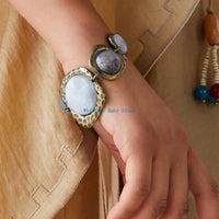 U90E Novel Trend Exaggerated Geometric Metal Stone Bracelet Temperament Bracelet