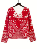 Sexy V-Neck Christmas Sweater Women's Double-Sided Asymmetrical Wool Top Sexy Backless Pullover Tree Print Sweater Tops T-Shirt