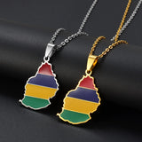 Anniyo Mauritius Map Flag Charm Pendant Necklaces for Women Men Mauritius Africa Stainless Steel Jewelry @298721
