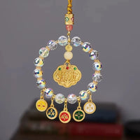 Gold Foil Car Mirror Dangle Pendant Lucky Lock Five Paths Wealth Goddess Mobile Phone Chain Beads Ornaments Hangings Decor
