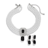 1Set Luxury Multilayer Imitation Pearl Necklace Earrings For Women Girls Temperament Jewelry Bridal Rhinestone Wedding Jewelry