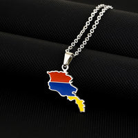 2024 New fashion stainless steel Armenian map flag necklace women's all-matching metal sweater chain niche accessories