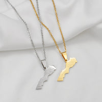 Anniyo 3.2cm Morocco Map Pendant Necklaces Africa Maroc Jewelry Stainless Steel Material #368121