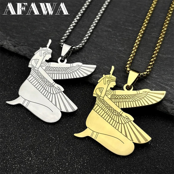 Egyptian Isis Goddess of Life Necklace for Women Men Stainless Steel Gold/Silver Color Egypt Mystery Amulet Chain Jewelry