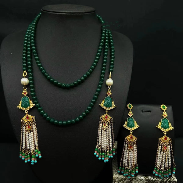 New Chinese tassel pearl earrings medieval national wind totem court necklace set