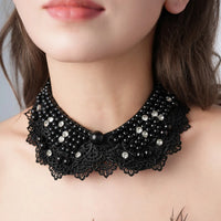 Pearl Beaded Lace Trim Collar Ribbons Women Necklace Wedding Jewelry for Clothes Dress  Beads Crystal Collar Wedding Jewelry
