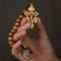 Catholic St Benedict Medal Lady Milagrosa Crucifix Cross One Decade Wooden Beads Pocket Rosary Prayer Rosaries Handmade Gift