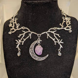 Gothic Moon Branch Choker for Woman Mystic Purple Crystal Moon Necklace Pagan Witch Jewelry Gift Accessories Moon Pendant Choker