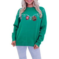 Xingqing Christmas Sweaters y2k Clothes Women Ball Ornament Pattern Round Neck Long Sleeve Pullover Knitted Tops Streetwear