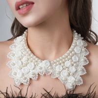 Pearl Beaded Lace Trim Collar Ribbons Women Necklace Wedding Jewelry for Clothes Dress  Beads Crystal Collar Wedding Jewelry