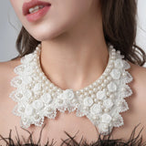 Pearl Beaded Lace Trim Collar Ribbons Women Necklace Wedding Jewelry for Clothes Dress  Beads Crystal Collar Wedding Jewelry