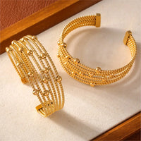 New Multi-Layer Cuff Bracelets For Women Stainless Steel Beaded Gold Plated Round Wristband Women Bangles Charm Jewelry Gift