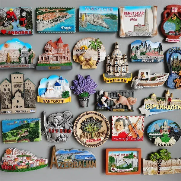 Fridge magnets Andorra Croatia Finland Italy Dresden Prague Norway Santorini France Denmark Ibiza Spain Jerusalem Austria Dublin
