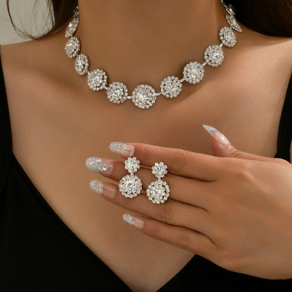 2pcs Wedding Women's Fashion Jewelry Set Tassel Rhinestone Earrings Necklace Fashion Party Fashion Accessories