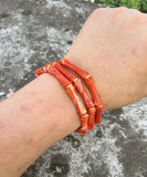 3pcs Leopard Acrylic Bamboo Women's Hand Bracelets Retro Stack Thin Tube Beaded Elastic Bracelet Bangle Couple Jewelry Gift