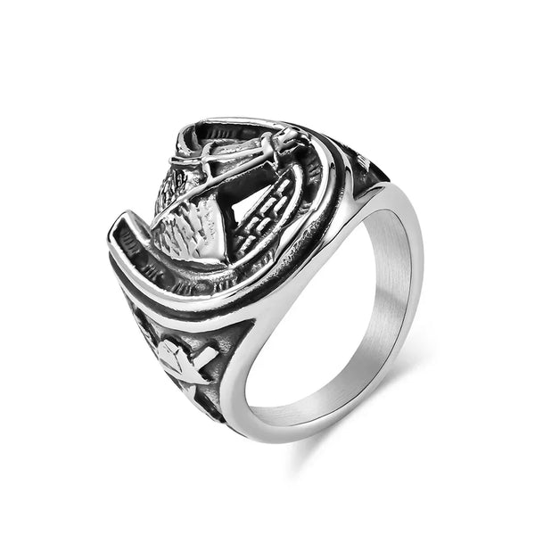 Vintage Horse Head and Horseshoe Rings 20MM Width Stainless Steel Finger for Men Punk Jewelry