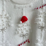 Autumn/Winter Christmas Sweater For Women Bow Nail Bead Red Knitted Pullover Tops American Fashion Jacquard New Year's Jumpers