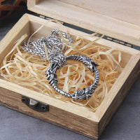 Stainless Steel Goth Infinity Ouroboros Norse Dragon Necklace Pendant Gothic Accessories Amulet Viking Runes Jewelry with box