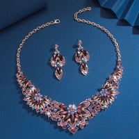 3PC Women's Wedding Season Fashion Luxury Flower Necklace Earrings Jewelry Set Suitable for Wedding Parties and Festival Gifts