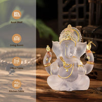 Lord Ganesha Statues Hindu Elephant God Sculpture,Resin Indian Ganesha Idol Buddha Figurine Good Luck Success Transparent Statue
