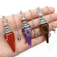Natural Stone Crystal Reiki Pendulum Rose Quartz Amethysts Hexagonal Cone Shape Charm for Jewelry Making Necklace Accessories